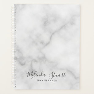Professional Modern Script White Marble Planner