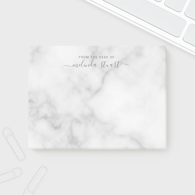 Professional Modern Script White Marble Post-it Notes (Creator Uploaded)