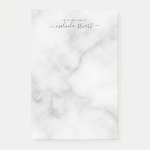 Professional Modern Script White Marble Post-it Notes