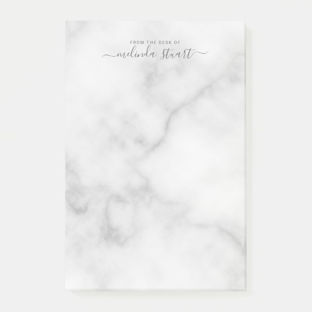 Professional Modern Script White Marble Post-it Notes (Front)