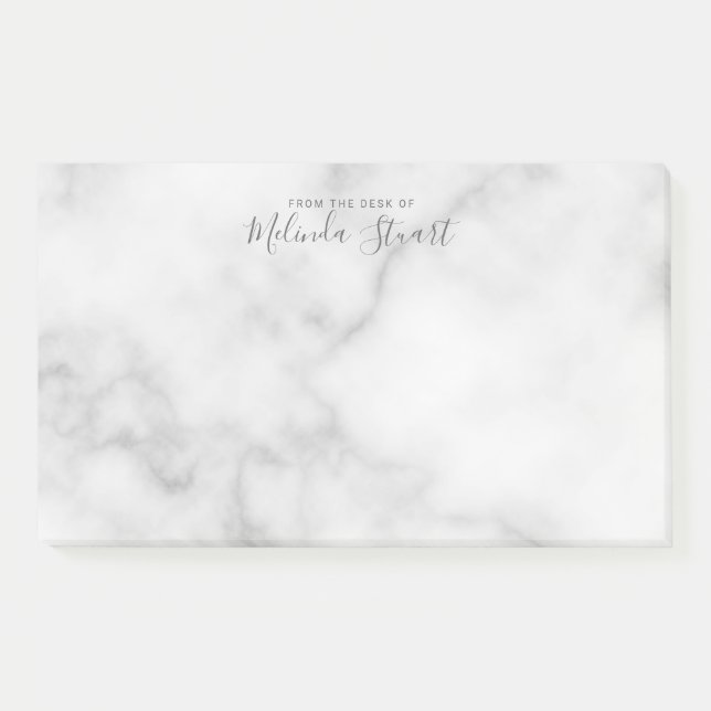 Professional Modern Script White Marble Post-it Notes (Front)