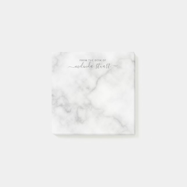 Professional Modern Script White Marble Post-it Notes (Front)