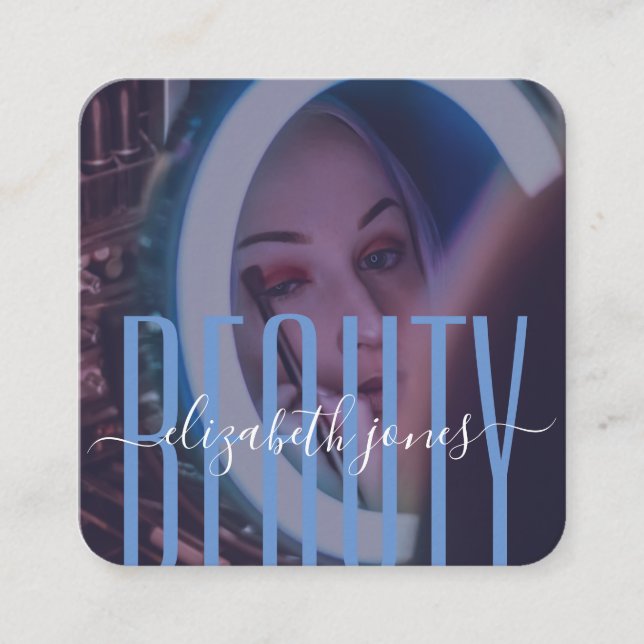 Professional Modern Signature Blue and White Photo Square Business Card (Front)