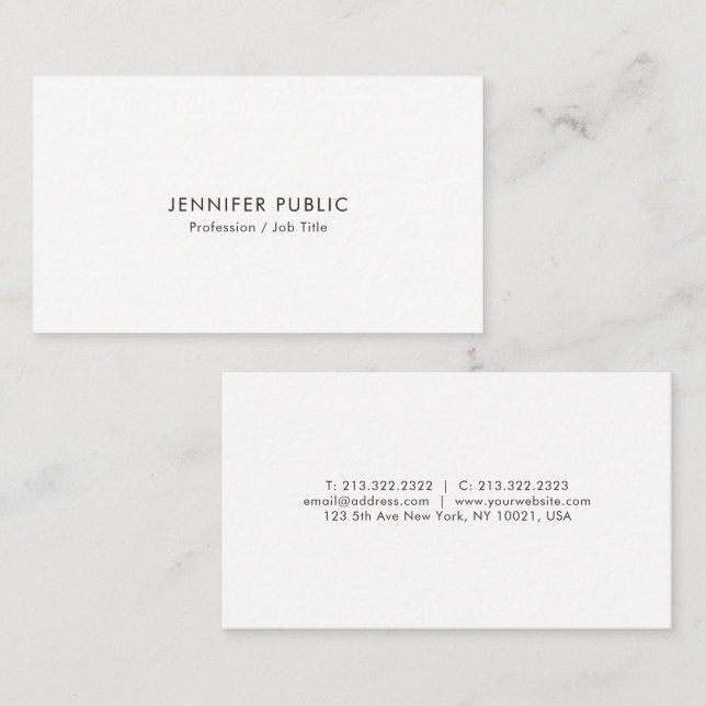 Professional Modern Simple Elegant White Template Business Card (Front/Back)