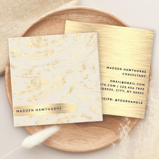 Professional Modern Simple Gold Brushed Metal Foil Square Business Card (Creator Uploaded)