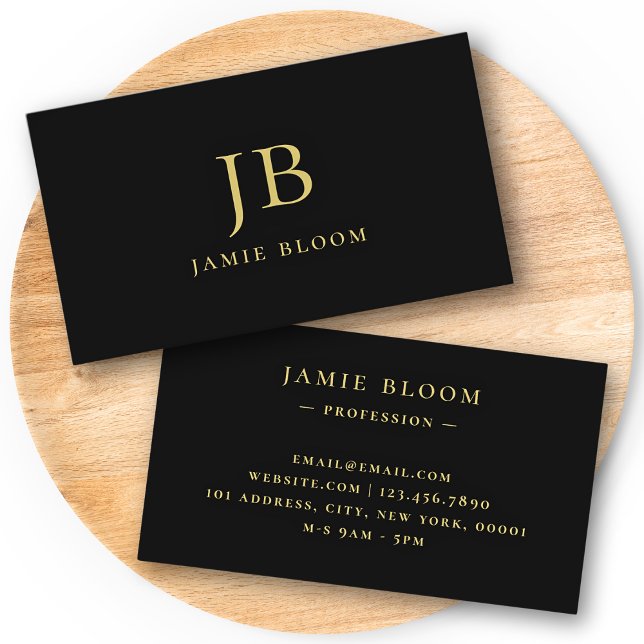 Professional Modern Simple Monogram Black Gold Business Card (Creator Uploaded)