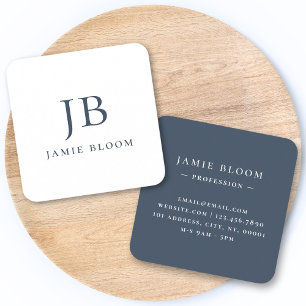 Professional Modern Simple Monogram Initial Navy Square Business Card