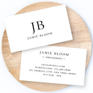 Professional Modern Simple Monogram Plain White Business Card