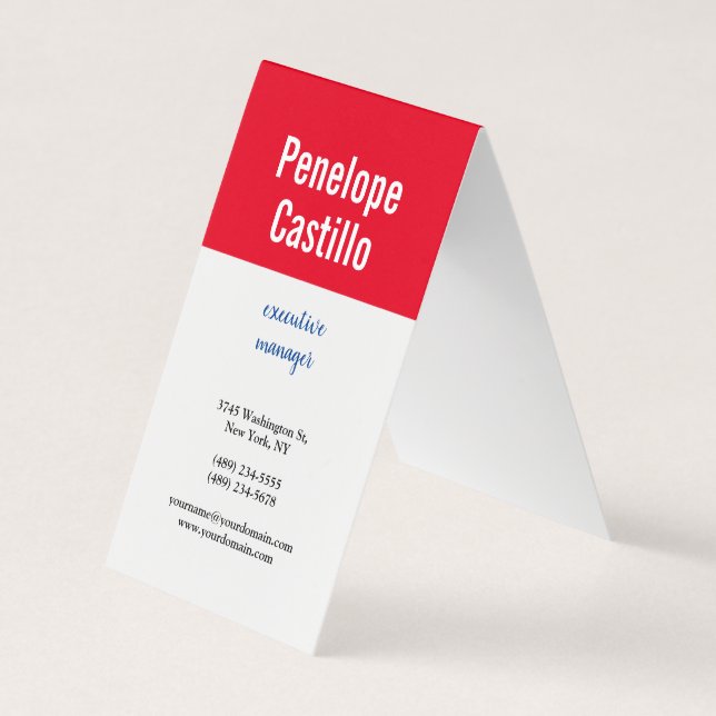 Professional Modern Simple Plain Blue Red White Business Card (Front)