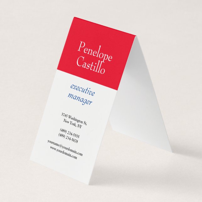 Professional Modern Simple Plain Blue Red White Business Card (Front)