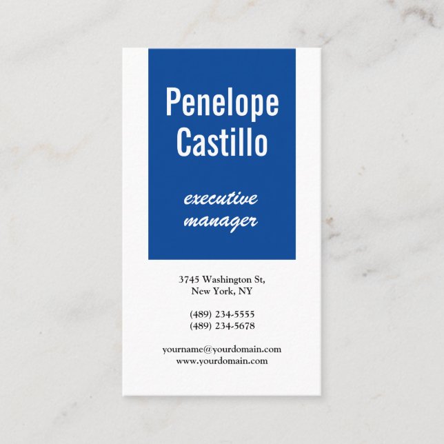Professional Modern Simple Plain Blue White Business Card (Front)