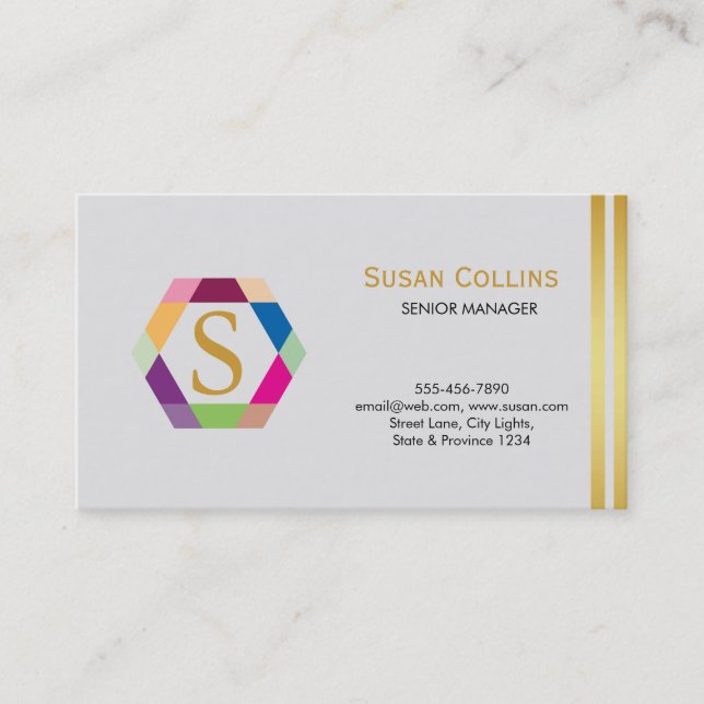 Professional Modern Simple Plain Logo Hexagon Business Card (Front)