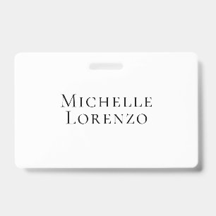 Professional Modern Simple Plain Name Black White ID Badge