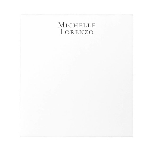 Professional Modern Simple Plain Name Black White Notepad (Front)