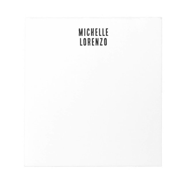 Professional Modern Simple Plain Name Black White Notepad (Front)