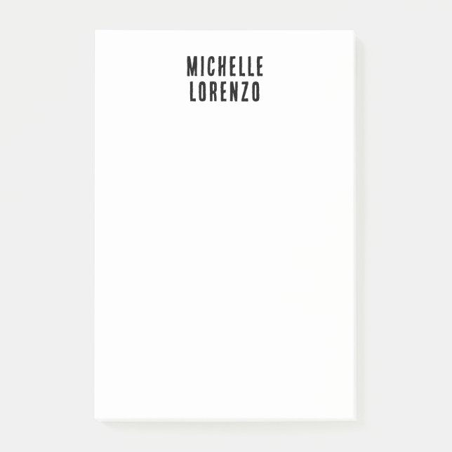 Professional Modern Simple Plain Name Black White Post-it Notes (Front)