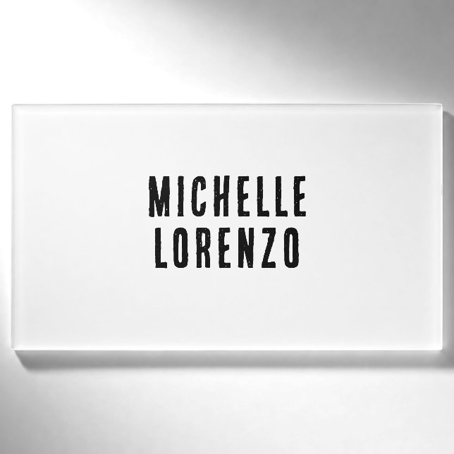 Professional Modern Simple Plain Name Black White Tag (Front)