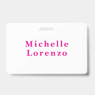 Professional Modern Simple Plain Name Pink & White ID Badge