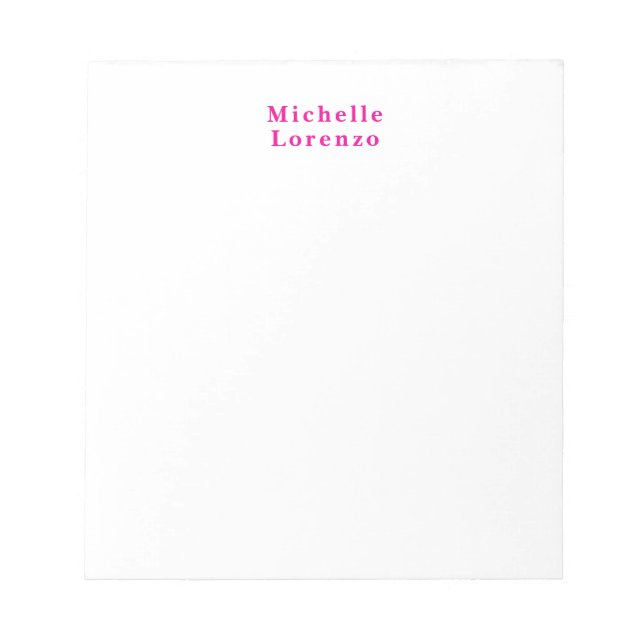 Professional Modern Simple Plain Name Pink & White Notepad (Front)