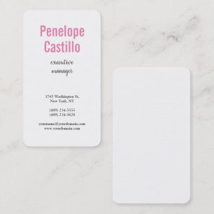Professional Modern Simple Plain Pink White Business Card