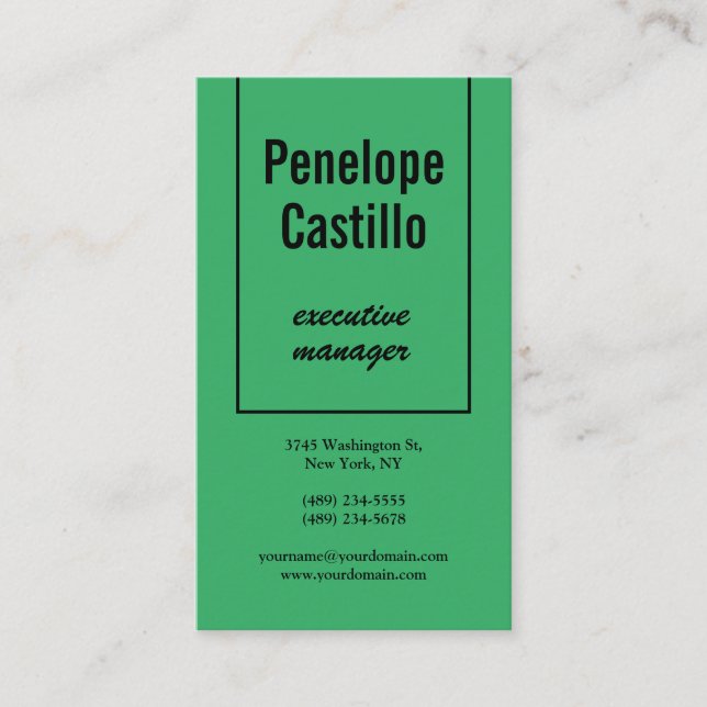 Professional Modern Simple Plain Sea Green Business Card (Front)