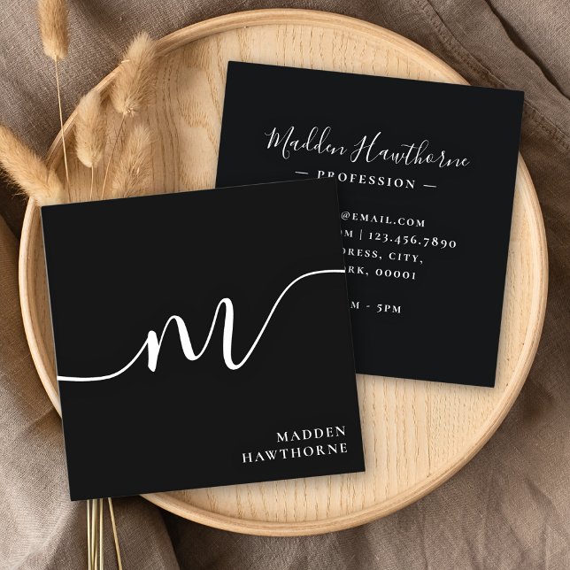Professional Modern Simple Script Monogram Initial Square Business Card (Creator Uploaded)