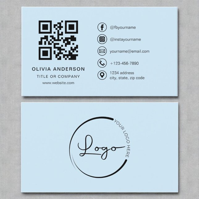 Professional Modern Sky Blue QR Code Business Card (Creator Uploaded)