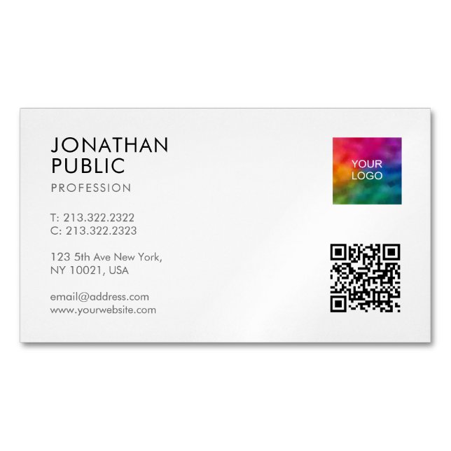 Professional Modern Stylish Simple Logo QR Code Magnetic Business Card (Front)