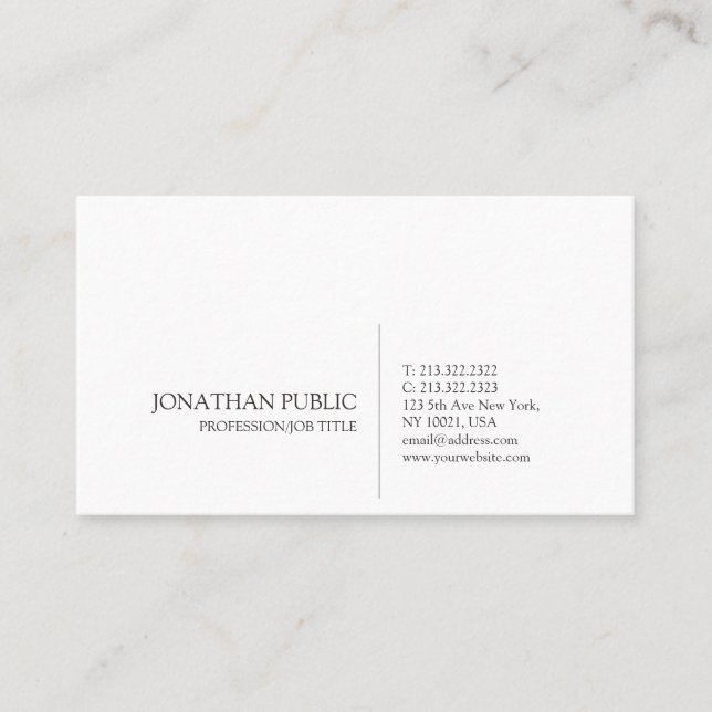 Professional Modern Stylish Sleek White Plain Business Card (Front)