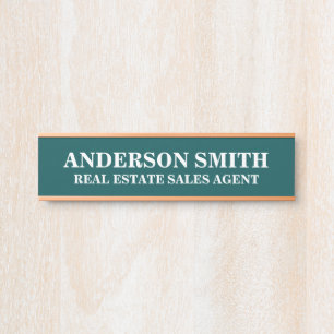 Professional Modern Teal White Office Name Title Door Sign