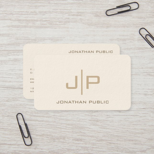 Professional Modern Template Monogram Luxury Cream Business Card (Front/Back In Situ)