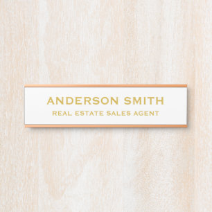 Professional Modern White Gold Office Name Title Door Sign