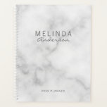 Professional Modern White Marble Planner<br><div class="desc">Professional Modern Planner featuring name in grey modern sans serif font style and last name in grey modern calligraphy font style on white marble background.</div>