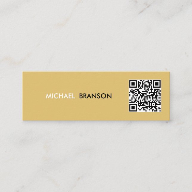 Professional Modern Yellow Black Minimal QR CODE   Mini Business Card (Front)
