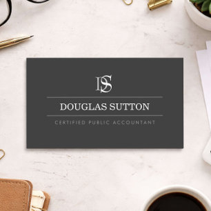 Professional Monogram Accountant CPA Charcoal Grey Business Card