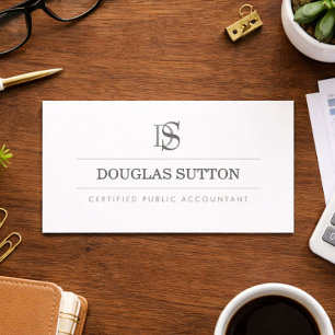 Professional Monogram Accountant CPA White Business Card