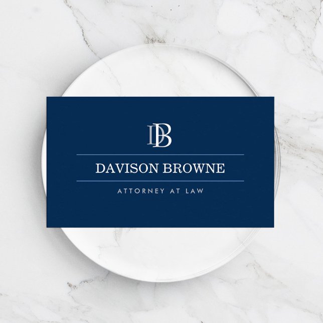 Professional Monogram Attorney, Lawyer Blue Business Card (Creator Uploaded)