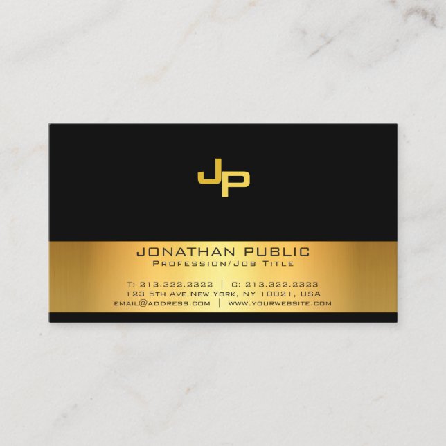 Professional Monogram Black Gold Modern Stylish Business Card (Front)