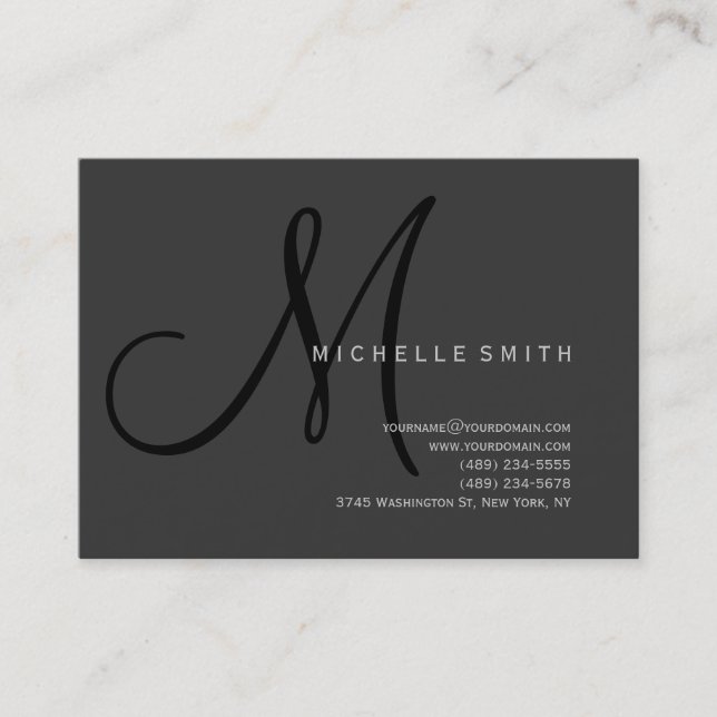 Professional Monogram Black Grey Business Card (Front)