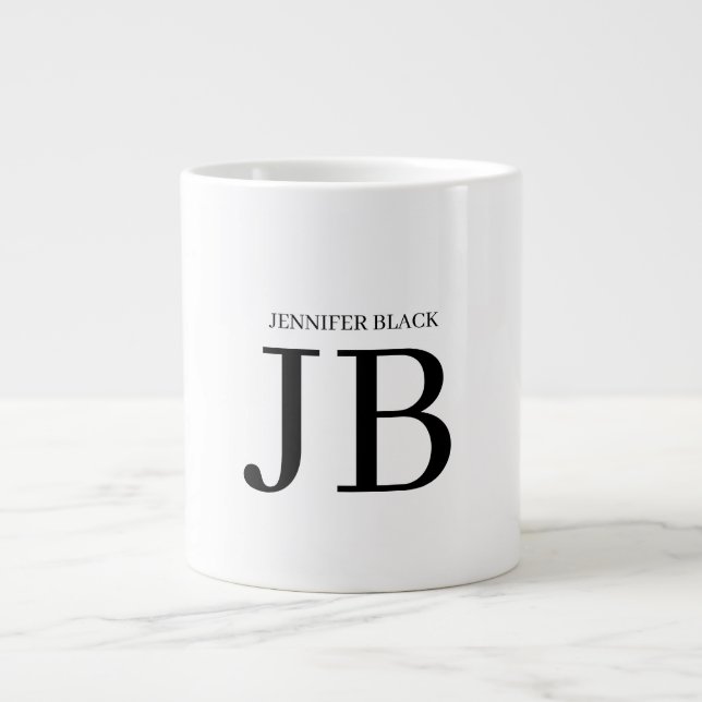 Professional Monogram Black White Large Coffee Mug (Front)