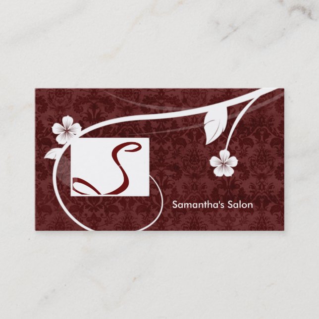 Professional Monogram Business Card Floral Red (Front)