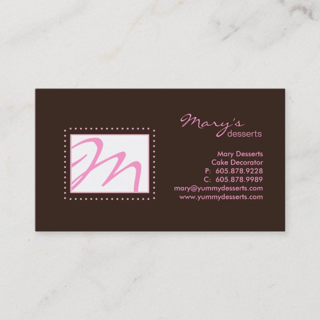 Professional Monogram Business Card Pink Brown (Front)
