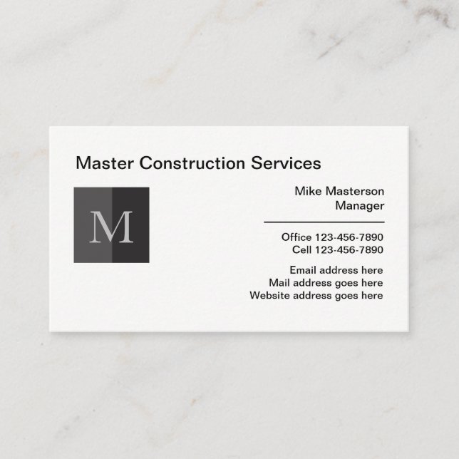 Professional Monogram Business Cards (Front)