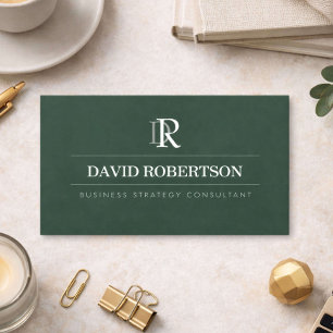Professional Monogram Consultant Dark Green Business Card