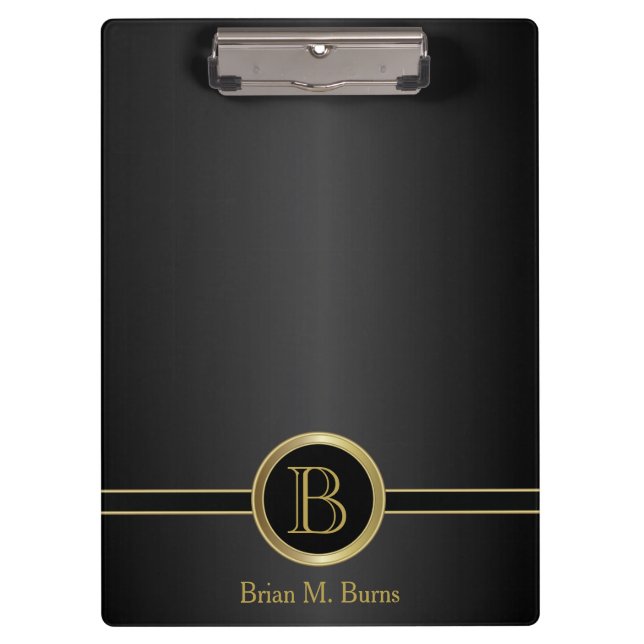 Professional Monogram Design - Classic Black Clipboard (Front)