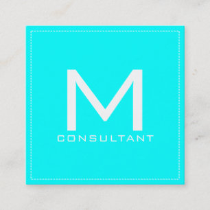 Professional Monogram Elegant Modern Aqua Square Business Card