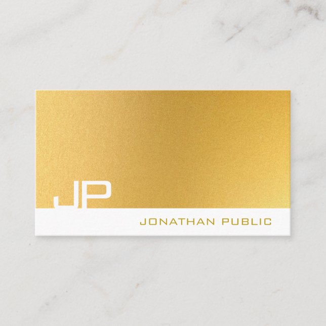 Professional Monogram Elegant Modern Gold Plain Business Card (Front)