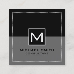Professional Monogram Elegant Modern Grey Black #2 Square Business Card