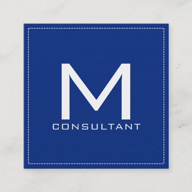 Professional Monogram Elegant Modern Navy Square Business Card (Front)