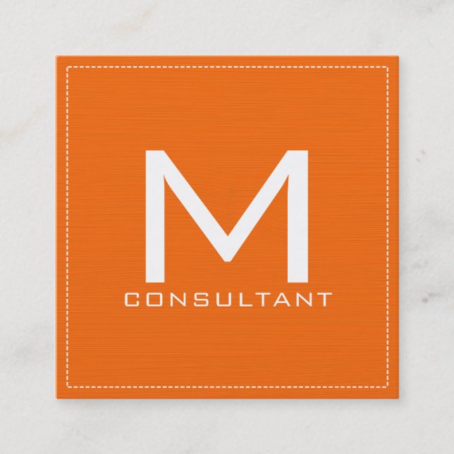 Professional Monogram Elegant Modern Orange Square Business Card (Front)